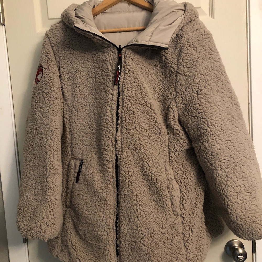 Women's Beige Puffer Jacket with Faux Fur Collar - Picture 4 of 6